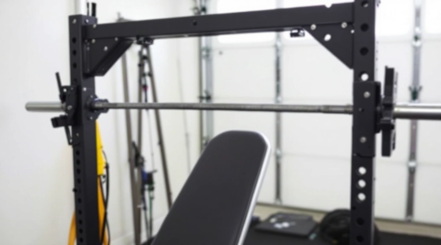 A folding rack's bench-attachment mounting point