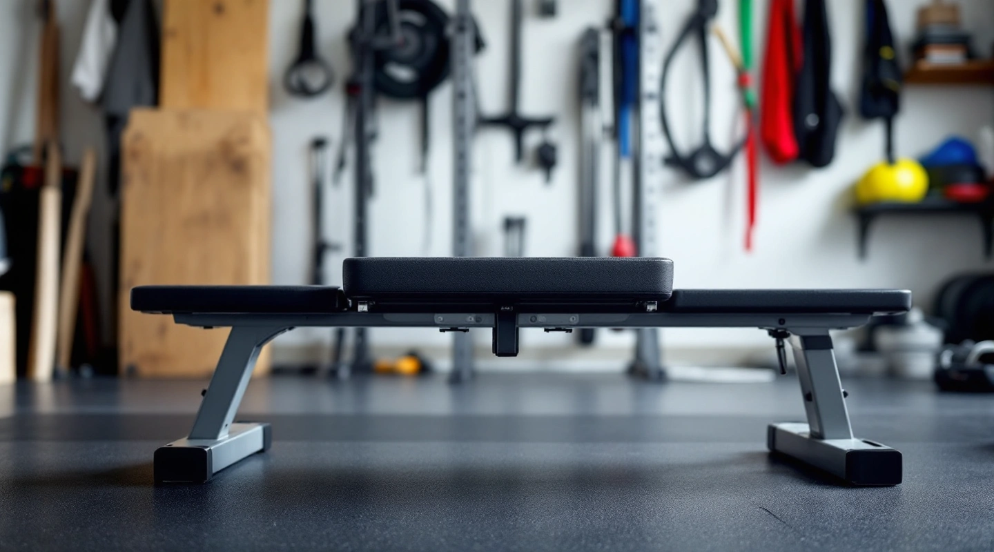 A bench mid-fold, its legs collapsing inward